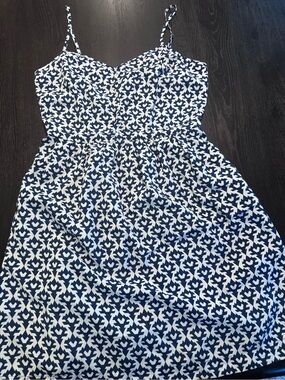 J. Crew Navy and White Geometric Spaghetti-Strap Dress